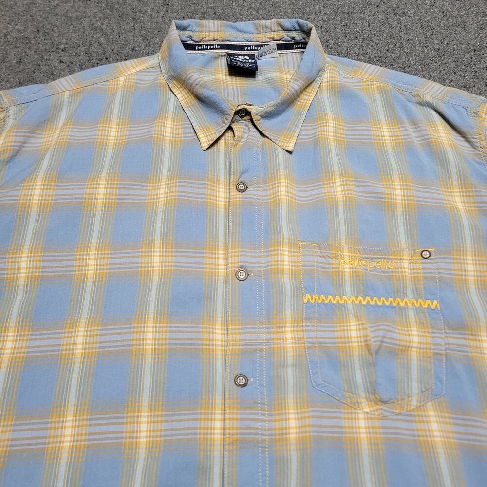 Vintage Y2K Pelle Pelle Shirt Mens 2XL XXL Blue Yellow Plaid Streetwear Hip Hop